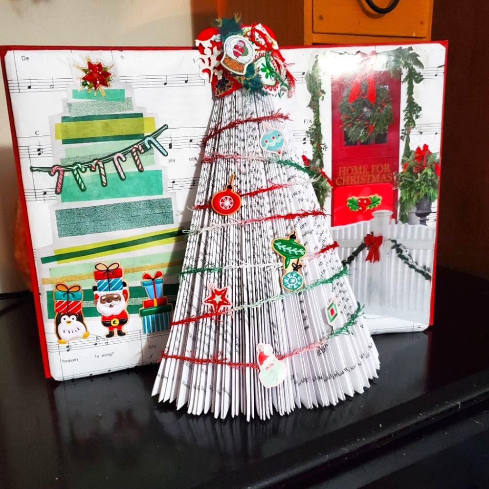 ๐ HAND CRAFTED Christmas tree book art holiday decor